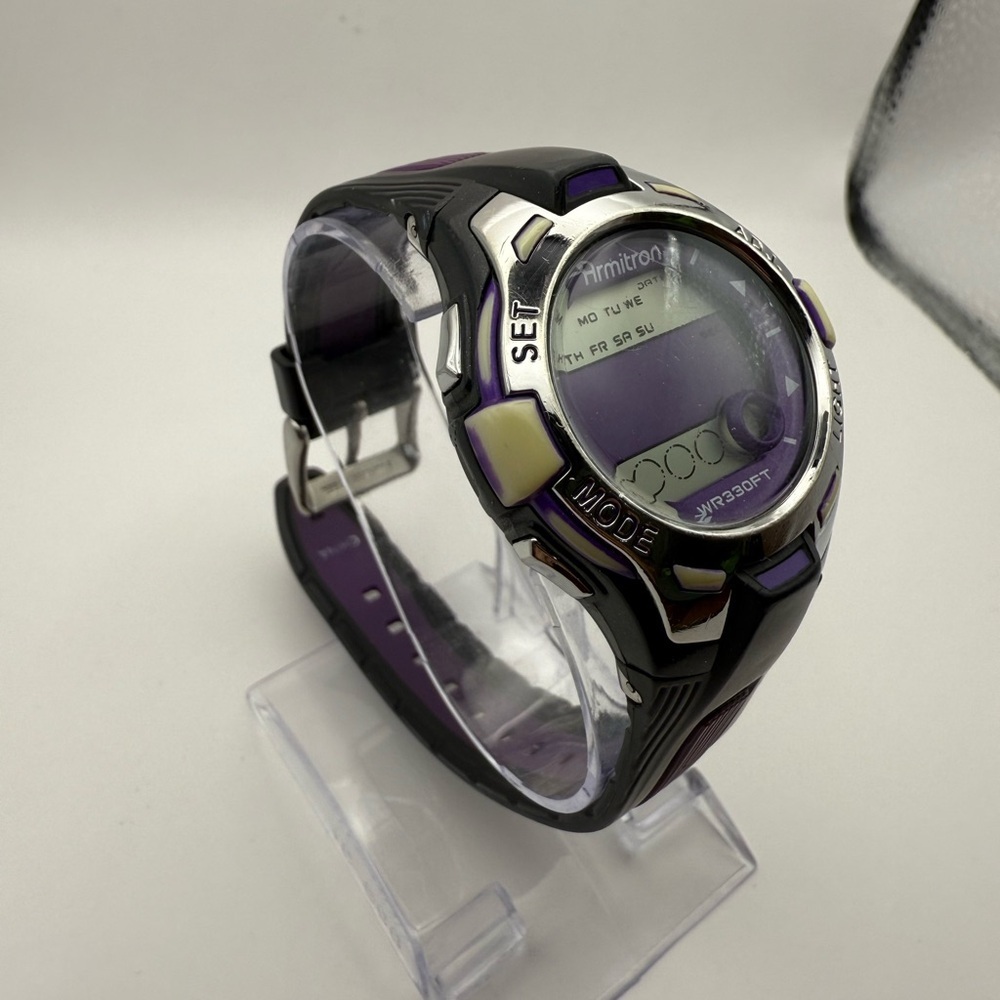 Armitron Sport Women's Black Resin Strap Digital Chronograph Watch Green Accent